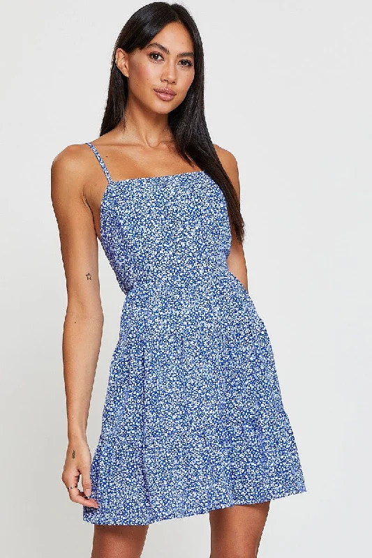 Print Mini Dress Sleeveless Scoop Neck