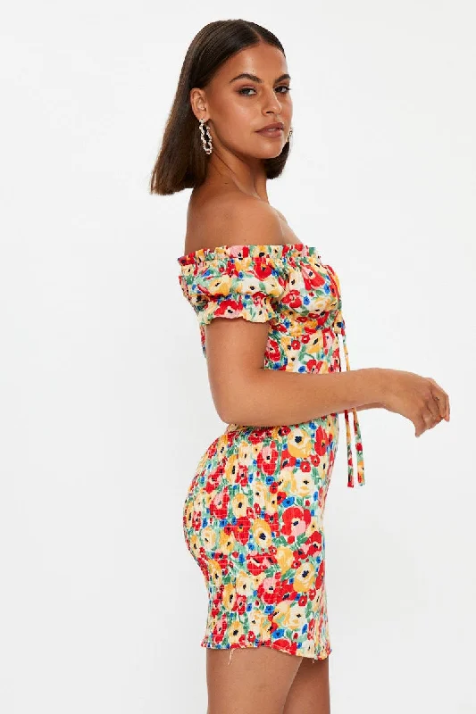 Print Off Shoulder Bustier Mini Dress