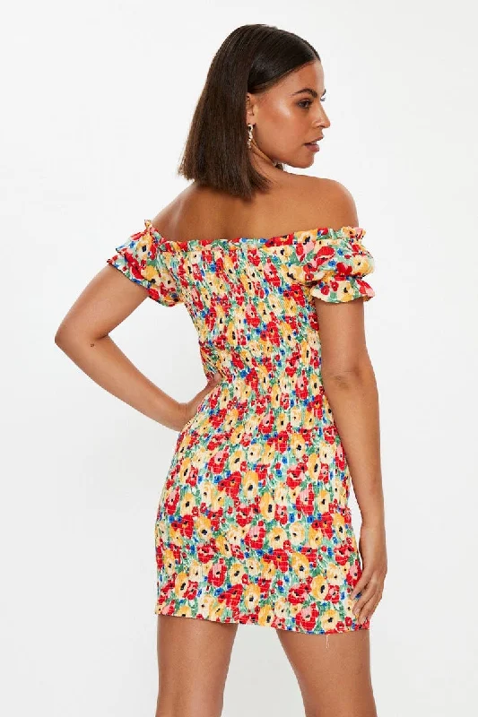 Print Off Shoulder Bustier Mini Dress