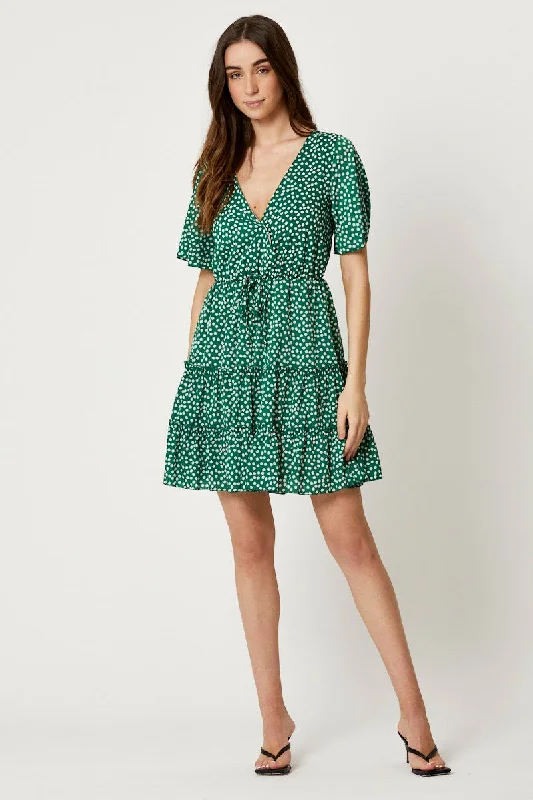 Print Ruffle Skater Dress