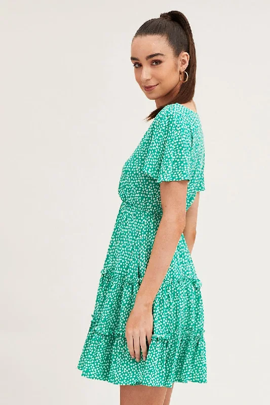 Print Skater Dress Short Sleeve Mini