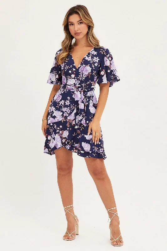 Print Skater Dress Short Sleeve Mini