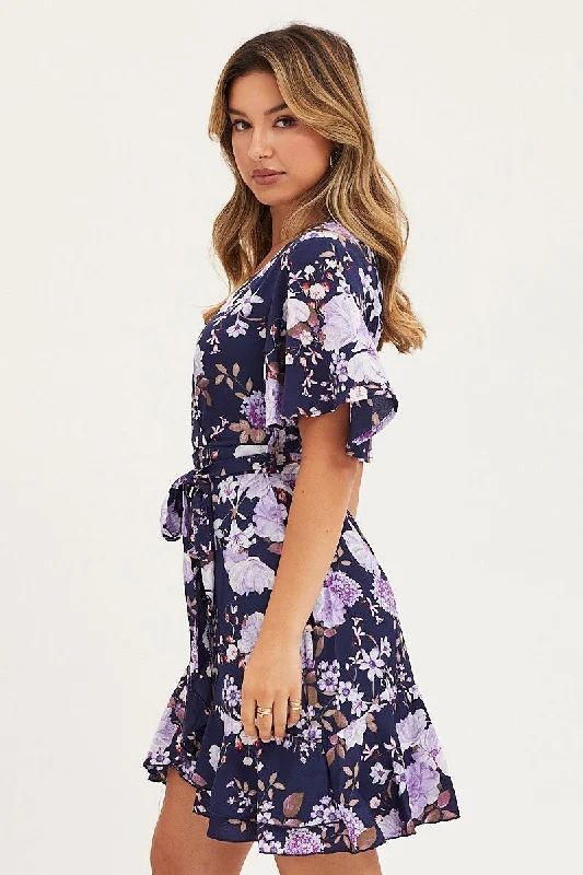 Print Skater Dress Short Sleeve Mini