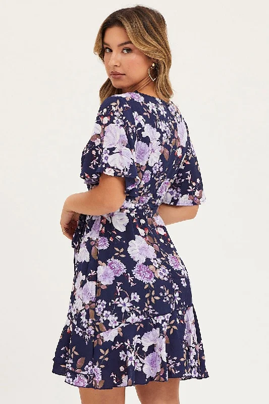 Print Skater Dress Short Sleeve Mini