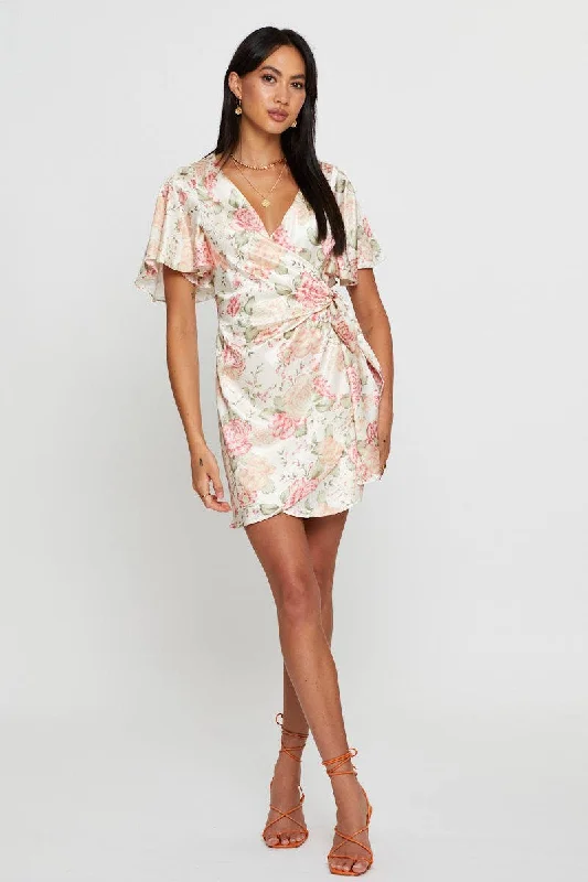 Print Wrap Dress Mini