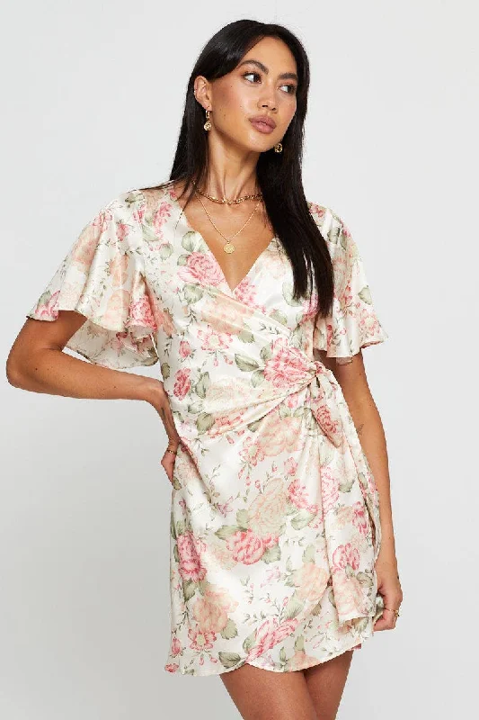 Print Wrap Dress Mini