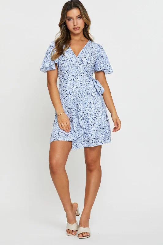 Print Wrap Dress Short Sleeve Mini