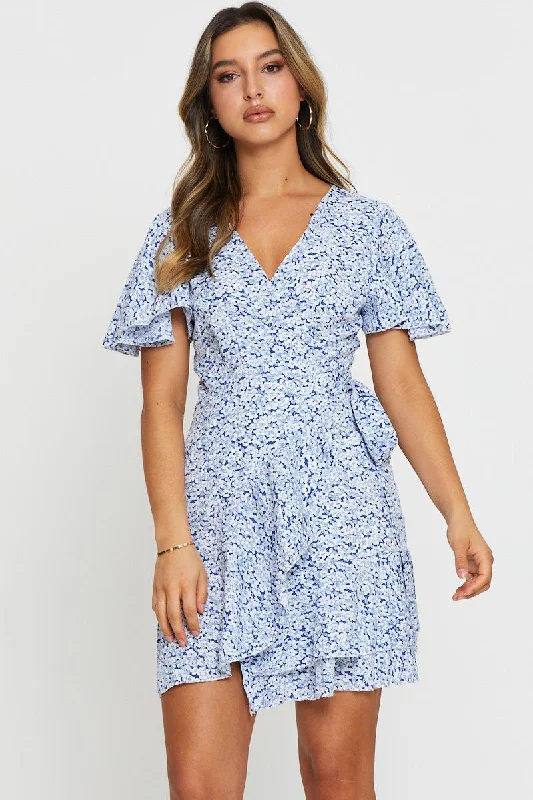 Print Wrap Dress Short Sleeve Mini