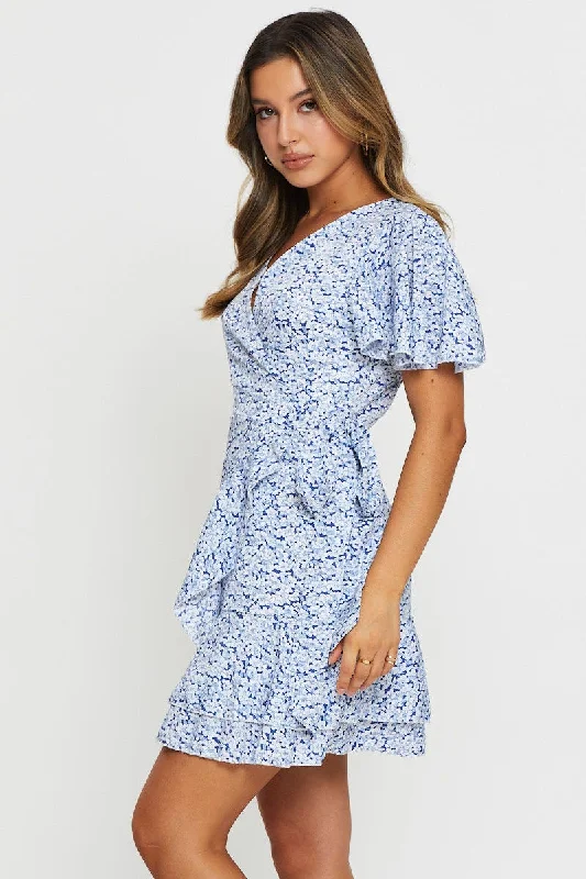 Print Wrap Dress Short Sleeve Mini