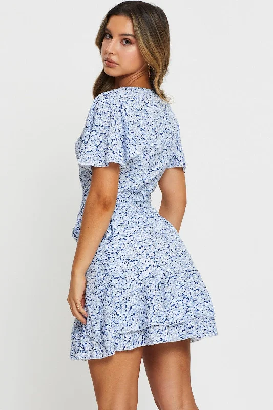 Print Wrap Dress Short Sleeve Mini