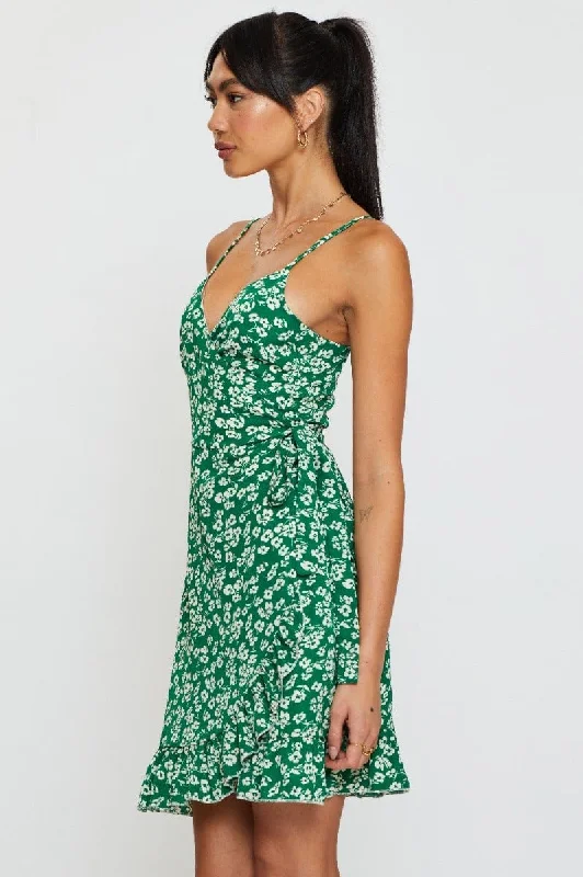 Print Wrap Dress Sleeveless Mini