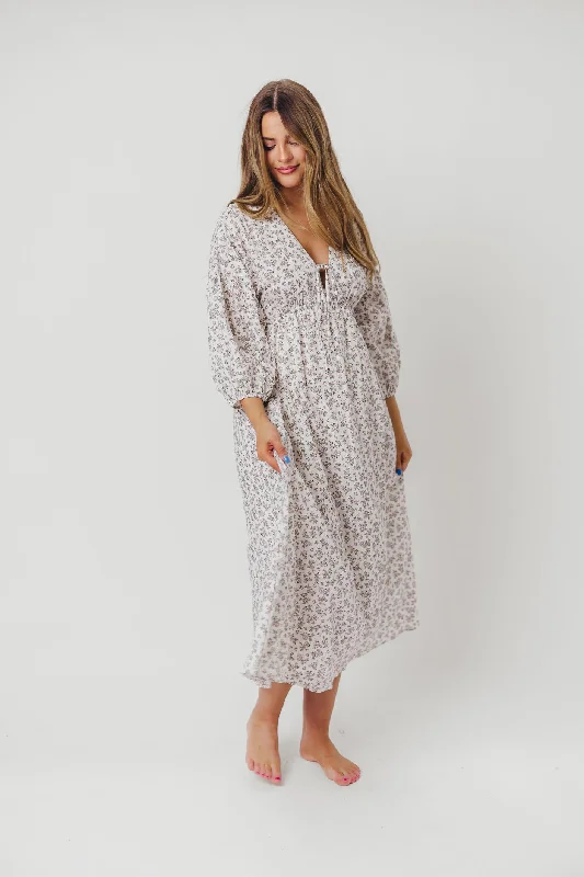 Hunter 100% Cotton Gauze Midi Dress in Off-White - Bump Friendly (XS-XL)