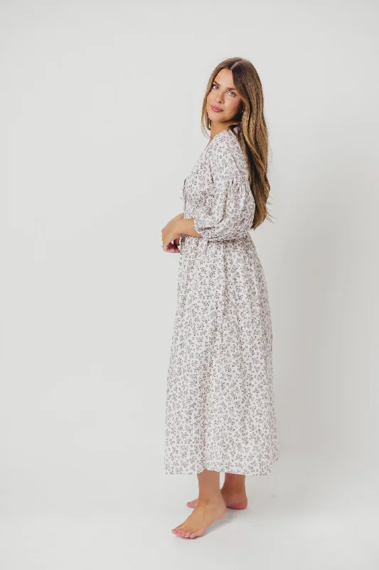 Hunter 100% Cotton Gauze Midi Dress in Off-White - Bump Friendly (XS-XL)