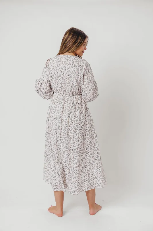 Hunter 100% Cotton Gauze Midi Dress in Off-White - Bump Friendly (XS-XL)