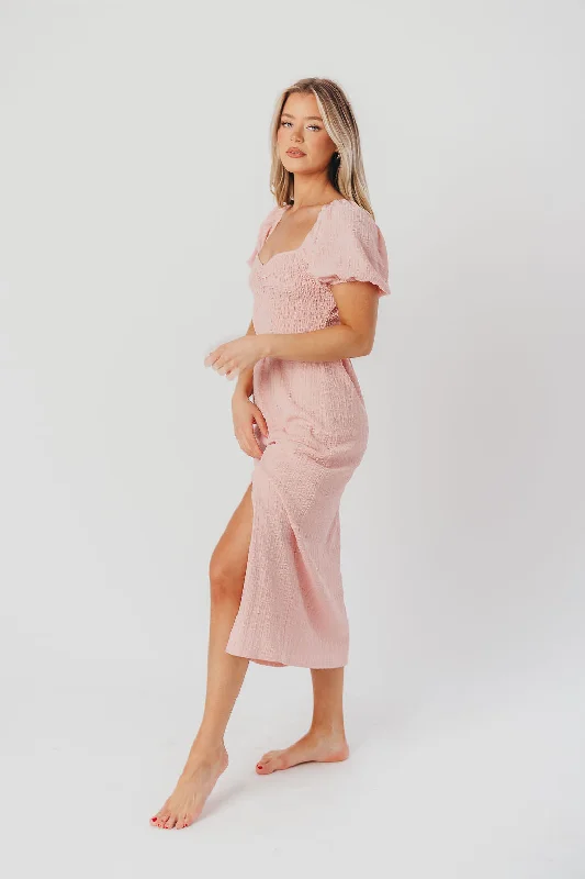 Maria Sweetheart Neckline Midi Dress in Seashell Pink - Bump Friendly & Inclusive Sizing (S-3XL) - Final Few