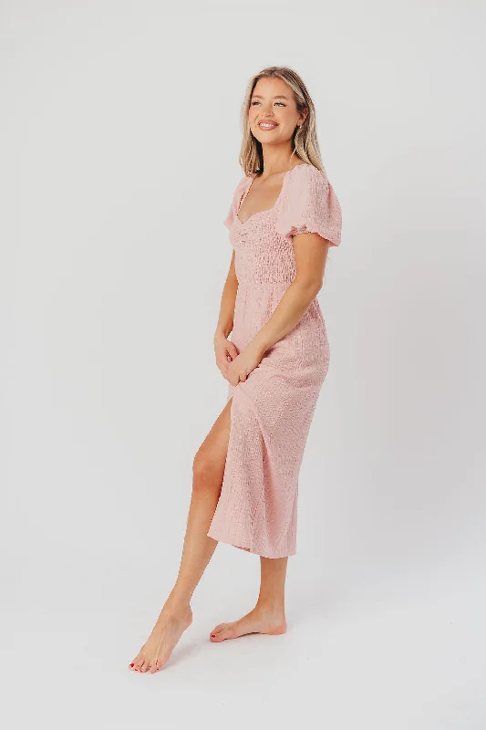 Maria Sweetheart Neckline Midi Dress in Seashell Pink - Bump Friendly & Inclusive Sizing (S-3XL) - Final Few