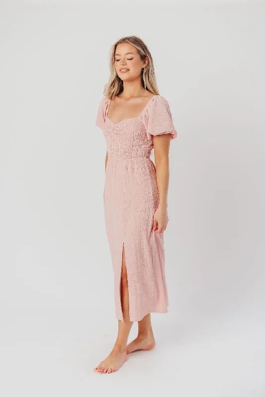 Maria Sweetheart Neckline Midi Dress in Seashell Pink - Bump Friendly & Inclusive Sizing (S-3XL) - Final Few