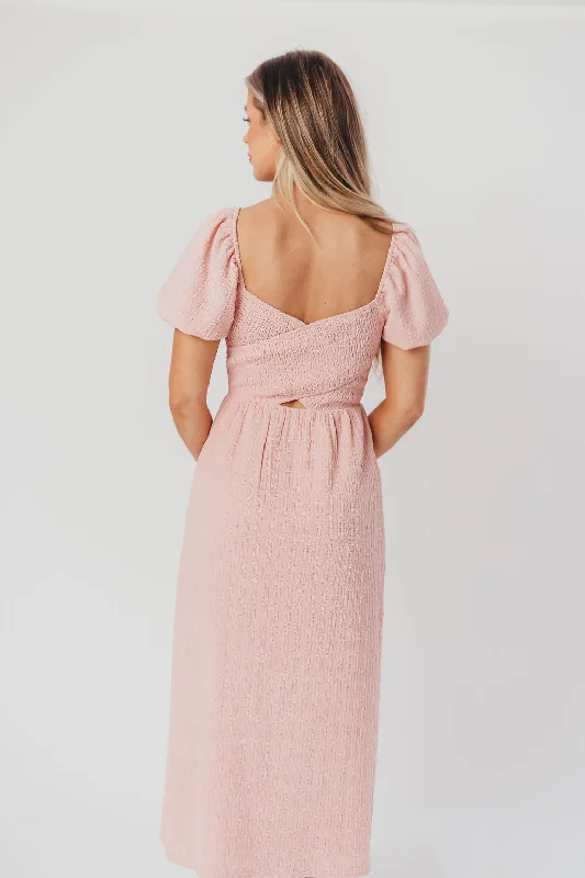 Maria Sweetheart Neckline Midi Dress in Seashell Pink - Bump Friendly & Inclusive Sizing (S-3XL) - Final Few