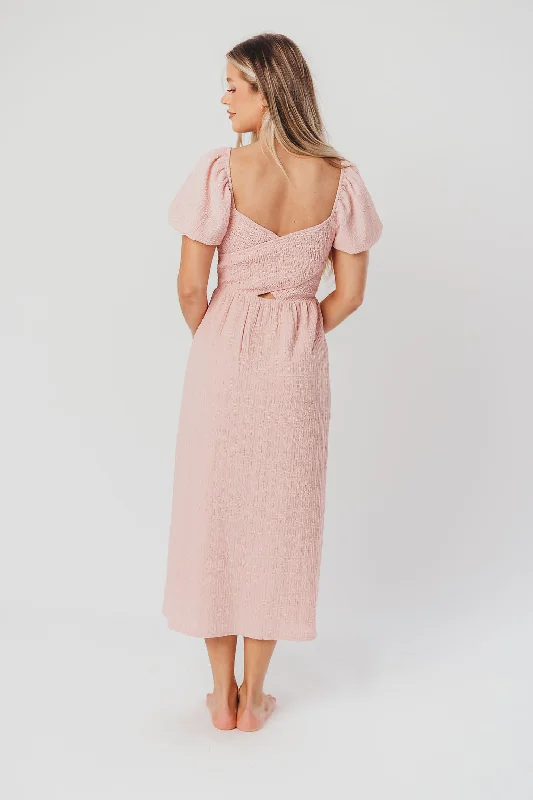 Maria Sweetheart Neckline Midi Dress in Seashell Pink - Bump Friendly & Inclusive Sizing (S-3XL) - Final Few