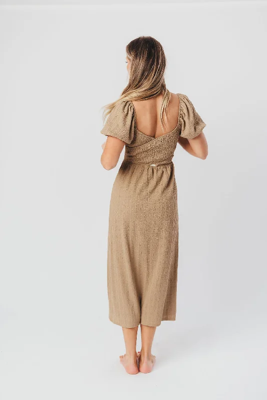 Maria Sweetheart Neckline Midi Dress in Taupe - Bump Friendly & Inclusive Sizing (S-3XL)