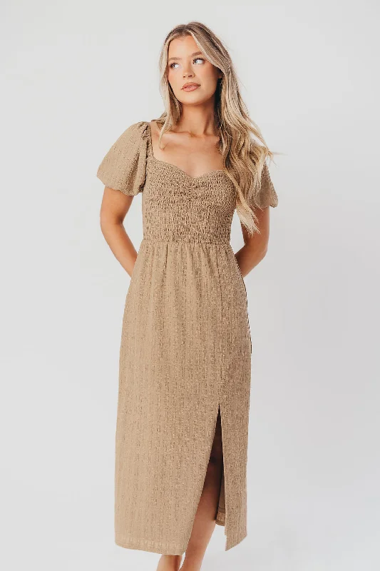 Maria Sweetheart Neckline Midi Dress in Taupe - Bump Friendly & Inclusive Sizing (S-3XL)