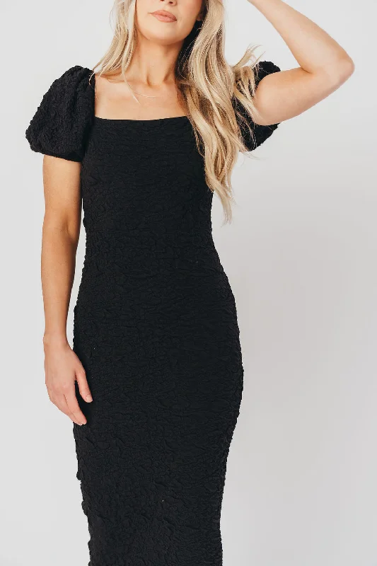 Blakeley Textured Midi Dress in Black - Bump Friendly & Inclusive Sizing (S-3XL)