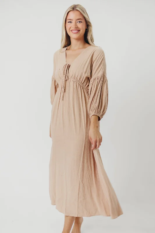 Hunter Linen-Blend Midi Dress in Pink Beige - Bump Friendly (XS-XL)