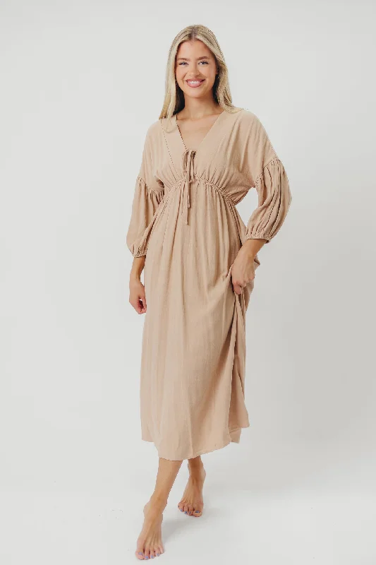 Hunter Linen-Blend Midi Dress in Pink Beige - Bump Friendly (XS-XL)