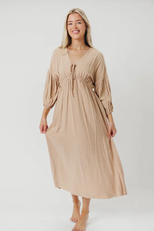 Hunter Linen-Blend Midi Dress in Pink Beige - Bump Friendly (XS-XL)