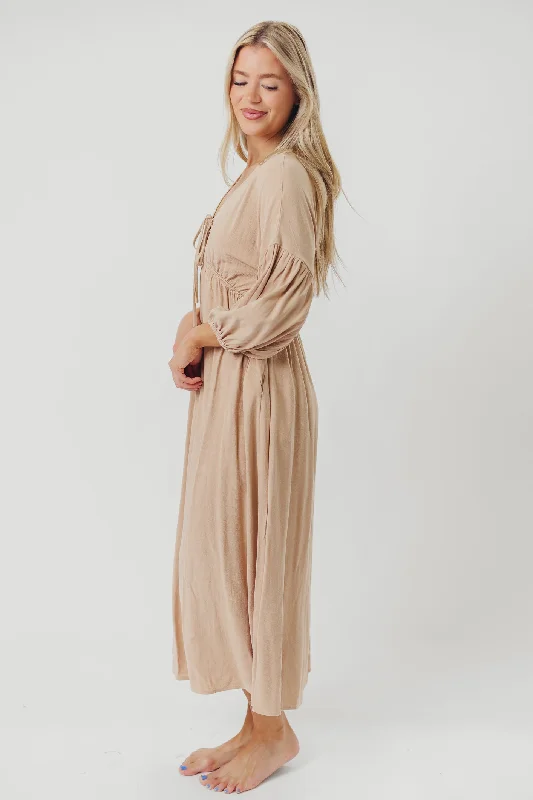 Hunter Linen-Blend Midi Dress in Pink Beige - Bump Friendly (XS-XL)