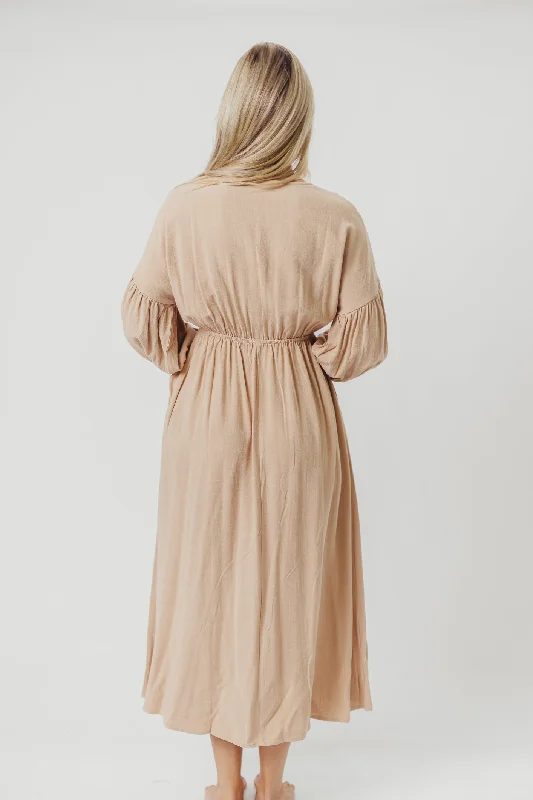 Hunter Linen-Blend Midi Dress in Pink Beige - Bump Friendly (XS-XL)