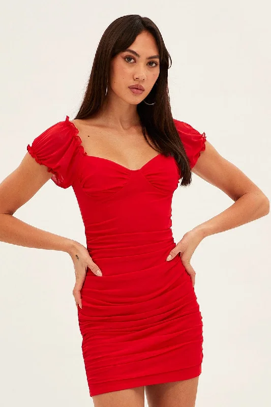 Red Mesh Bodycon Mini Dress