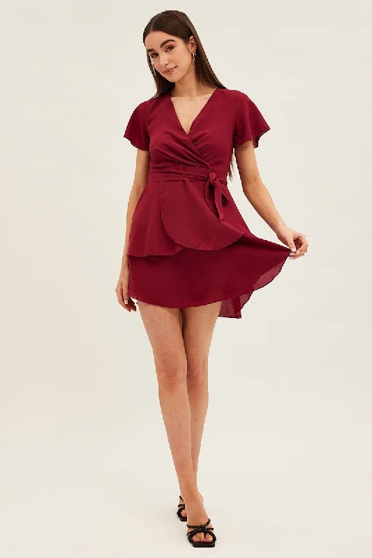 Red Short Sleeve Mini Skater Dress