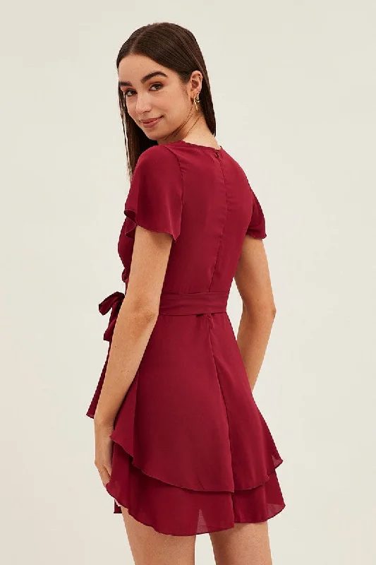 Red Short Sleeve Mini Skater Dress