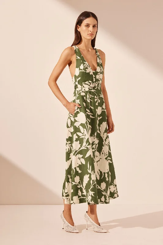 RENEE PLUNGED PANELLED MIDI DRESS