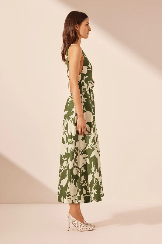 RENEE PLUNGED PANELLED MIDI DRESS