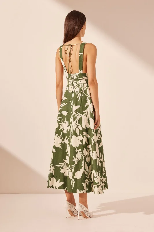 RENEE PLUNGED PANELLED MIDI DRESS