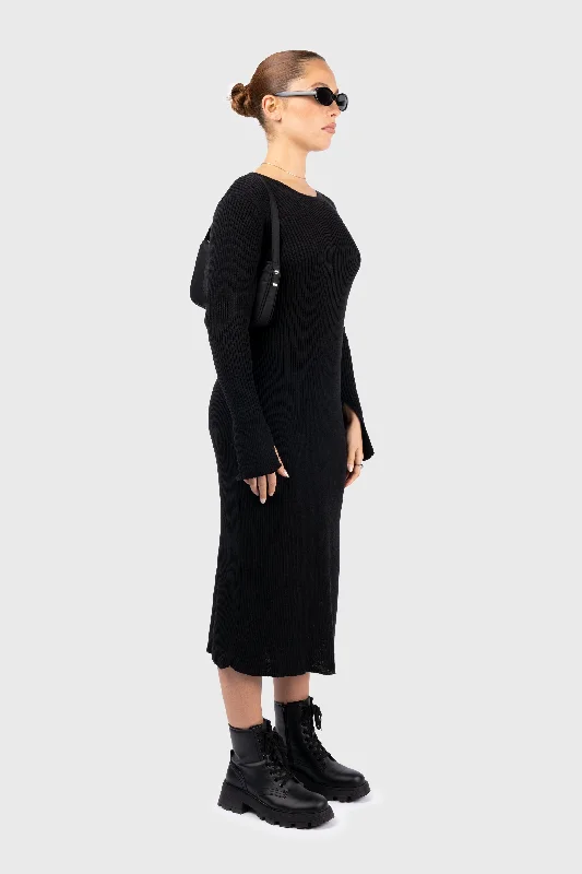 Ribbed Long Sleeve Knit Midi Dress