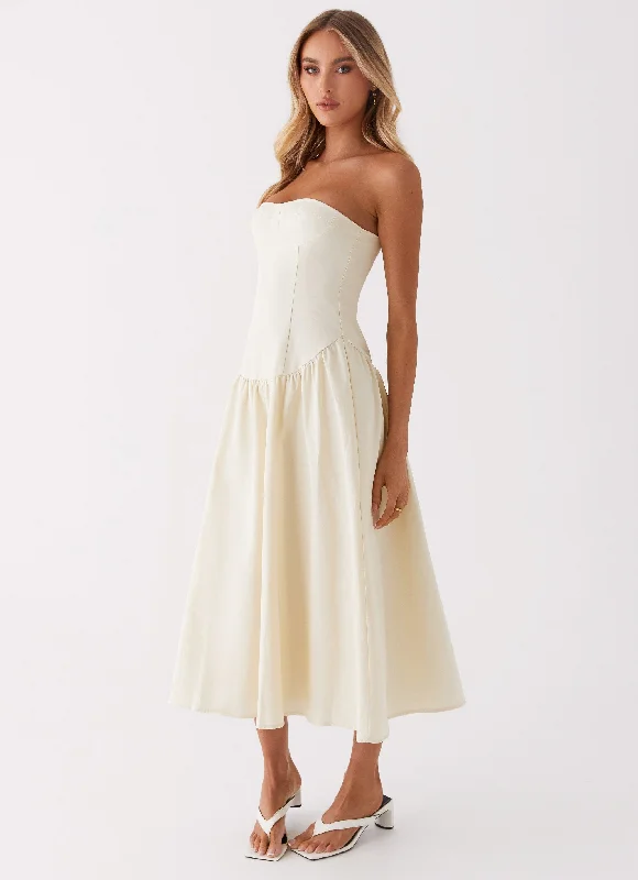 Rosebud Bustier Midi Dress - Ivory