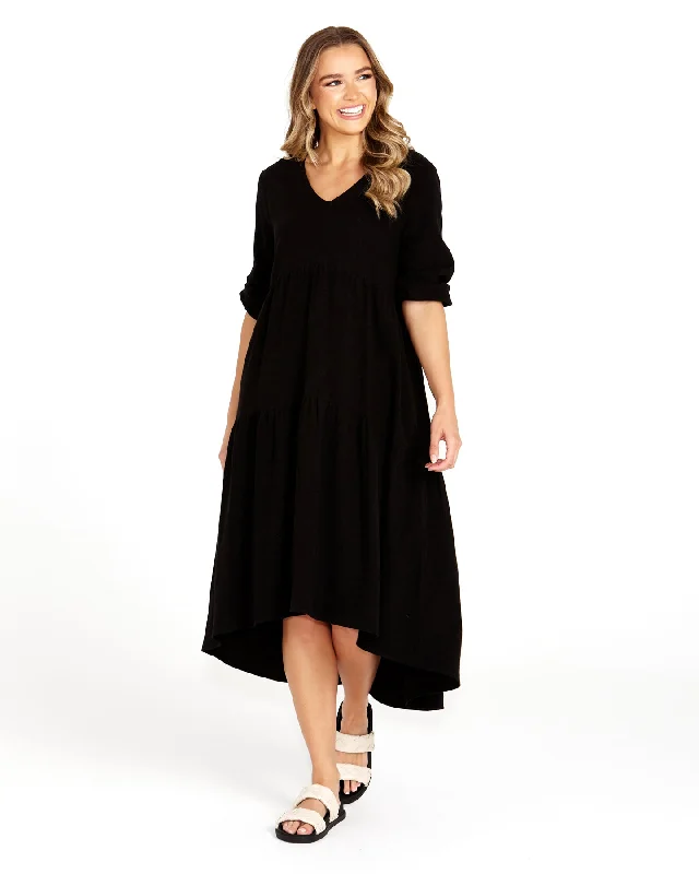 Sass Birdie Tiered Midi Dress Black