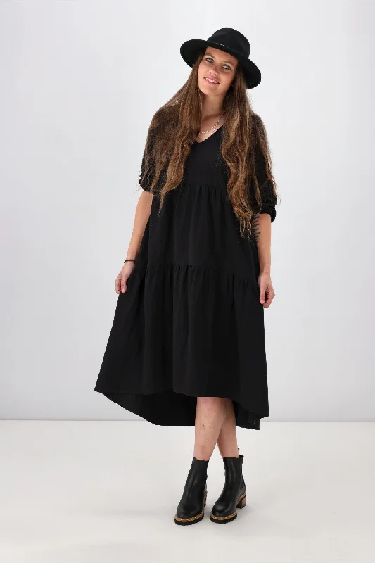 Sass Birdie Tiered Midi Dress Black