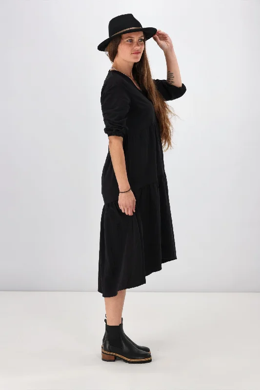 Sass Birdie Tiered Midi Dress Black