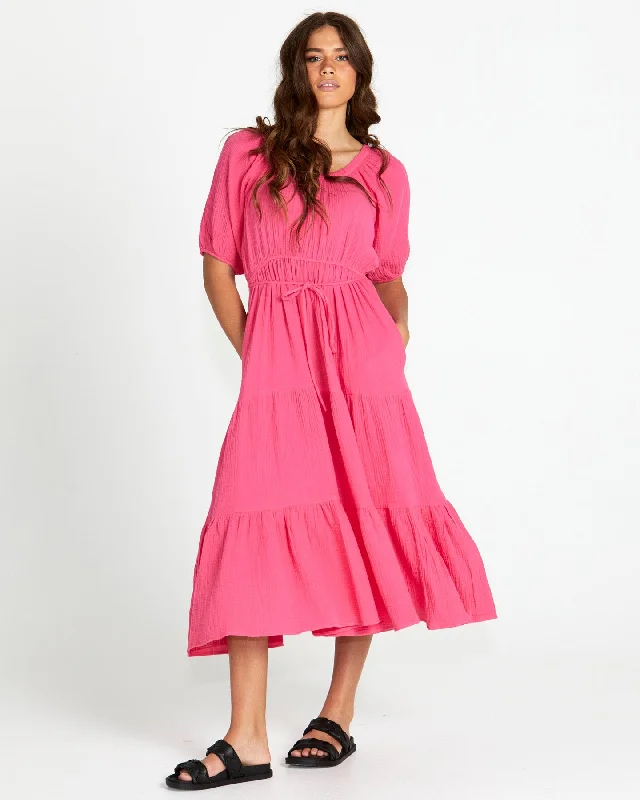 Sass Felix Tiered Midi Dress Pink