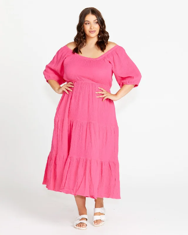 Sass Felix Tiered Midi Dress Pink