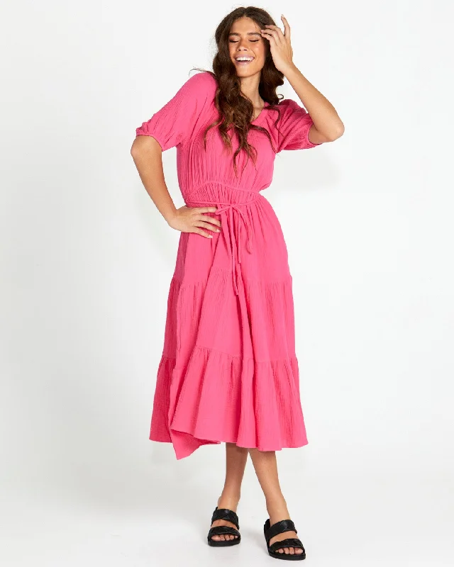 Sass Felix Tiered Midi Dress Pink