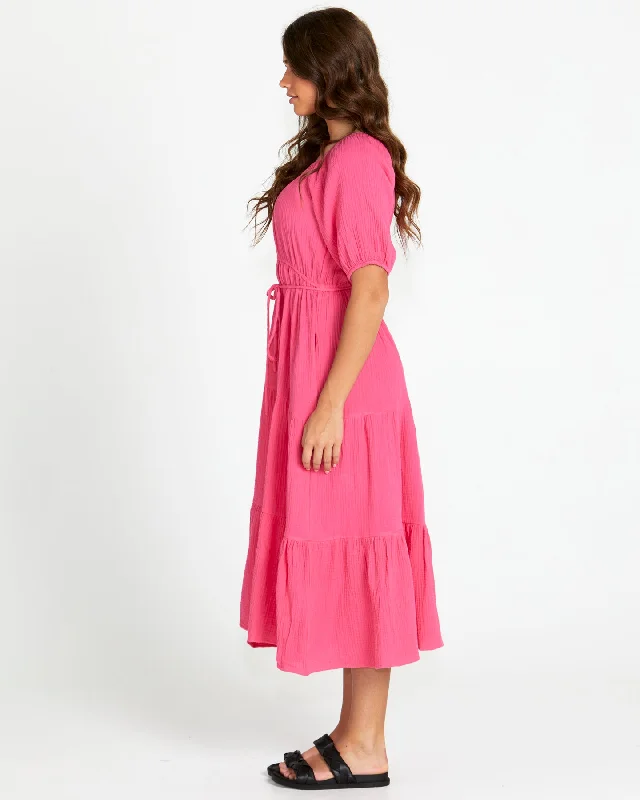 Sass Felix Tiered Midi Dress Pink