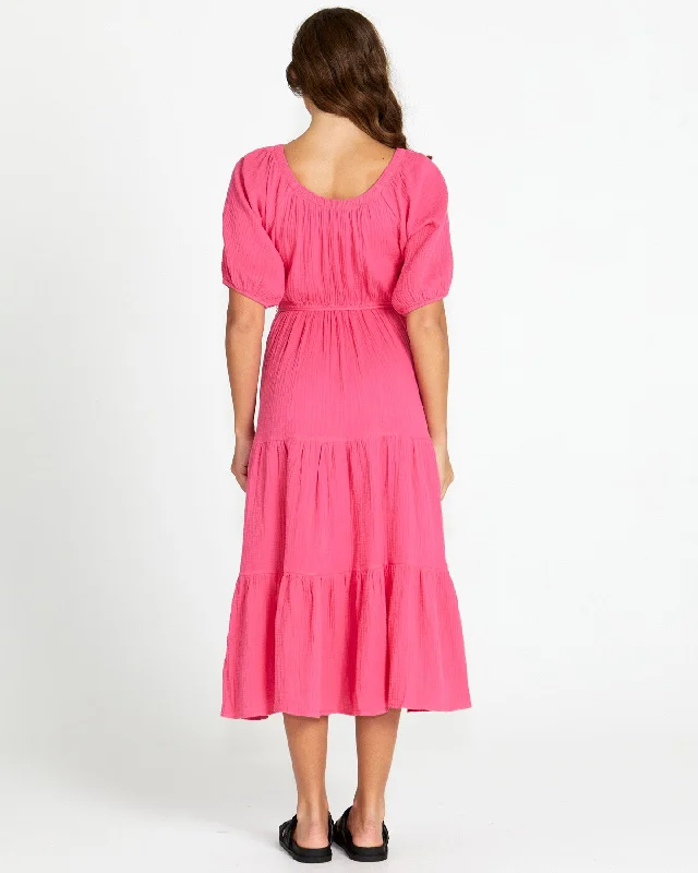 Sass Felix Tiered Midi Dress Pink