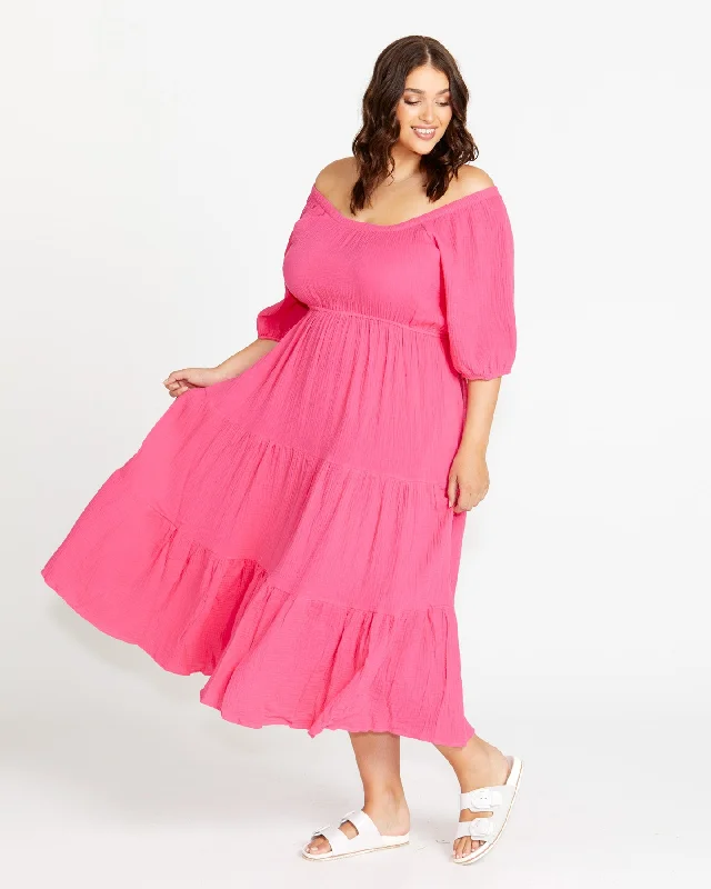 Sass Felix Tiered Midi Dress Pink