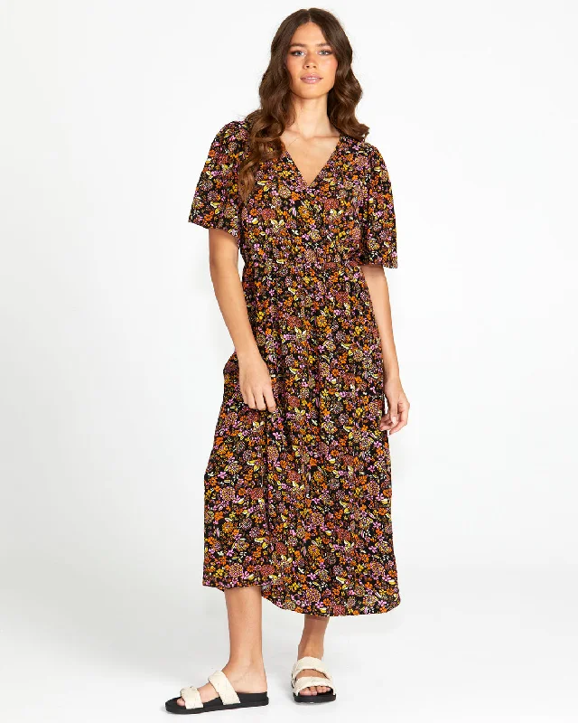 Sass Lilith Midi Wrap Dress Black Floral