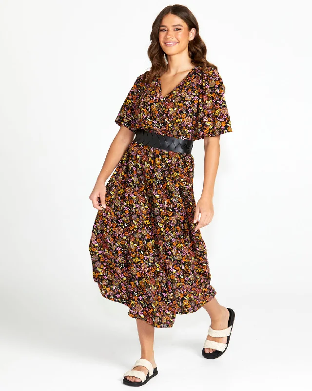 Sass Lilith Midi Wrap Dress Black Floral